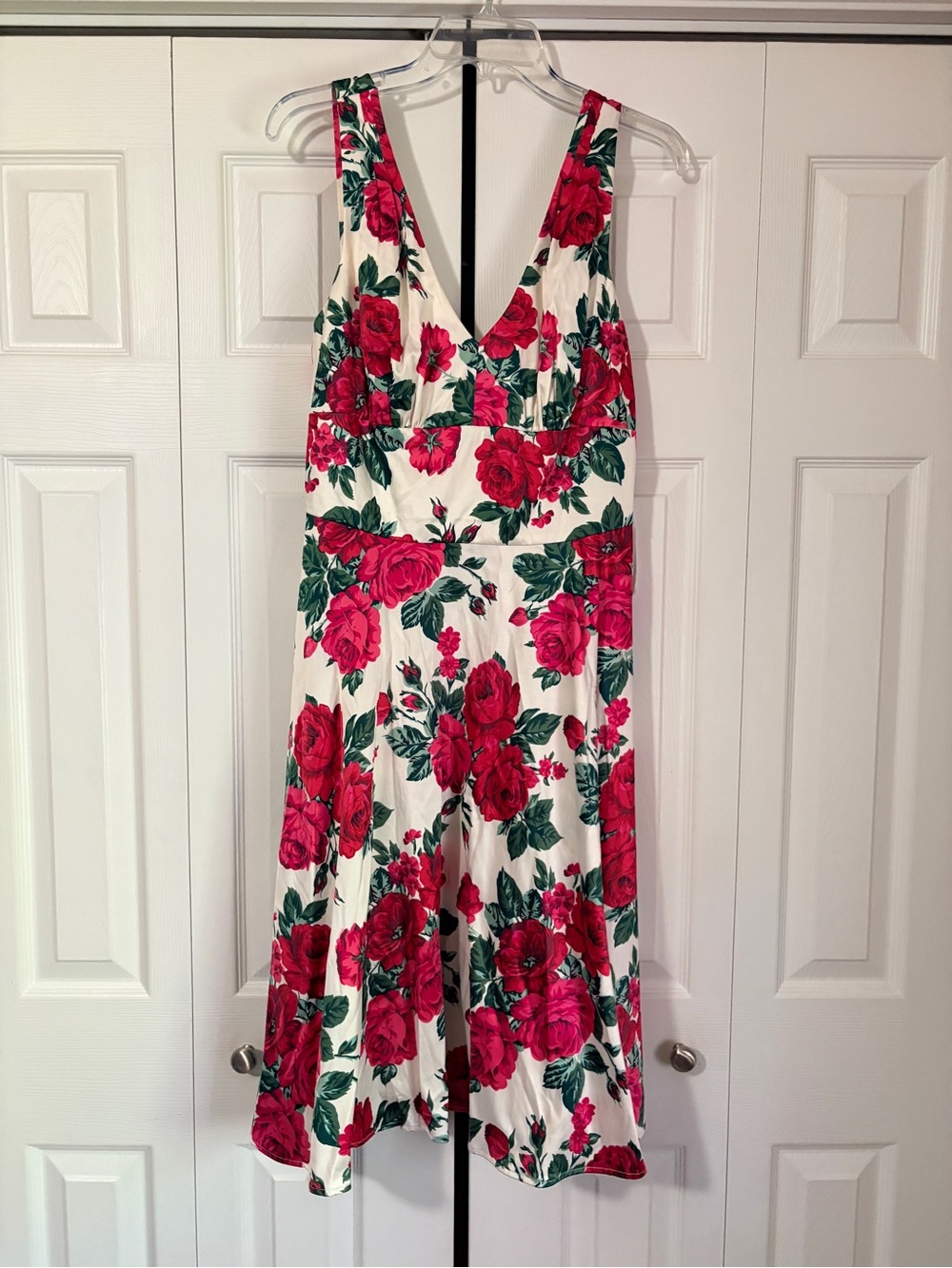 Tatyana White Midi Dress with Red Rose Print